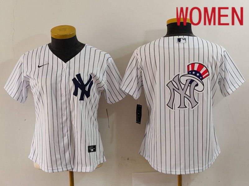 Women New York Yankees Blank White stripe Game 2024 Nike MLB Jersey style 7